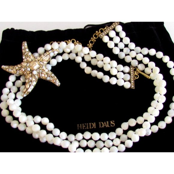 Heidi Daus Designer Pendant White Glass Beads, Crystal Star Pendant Necklace - Picture 10 of 13